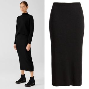 Eileen Fisher 100% Wool Black Knit Straight Maxi Skirt M